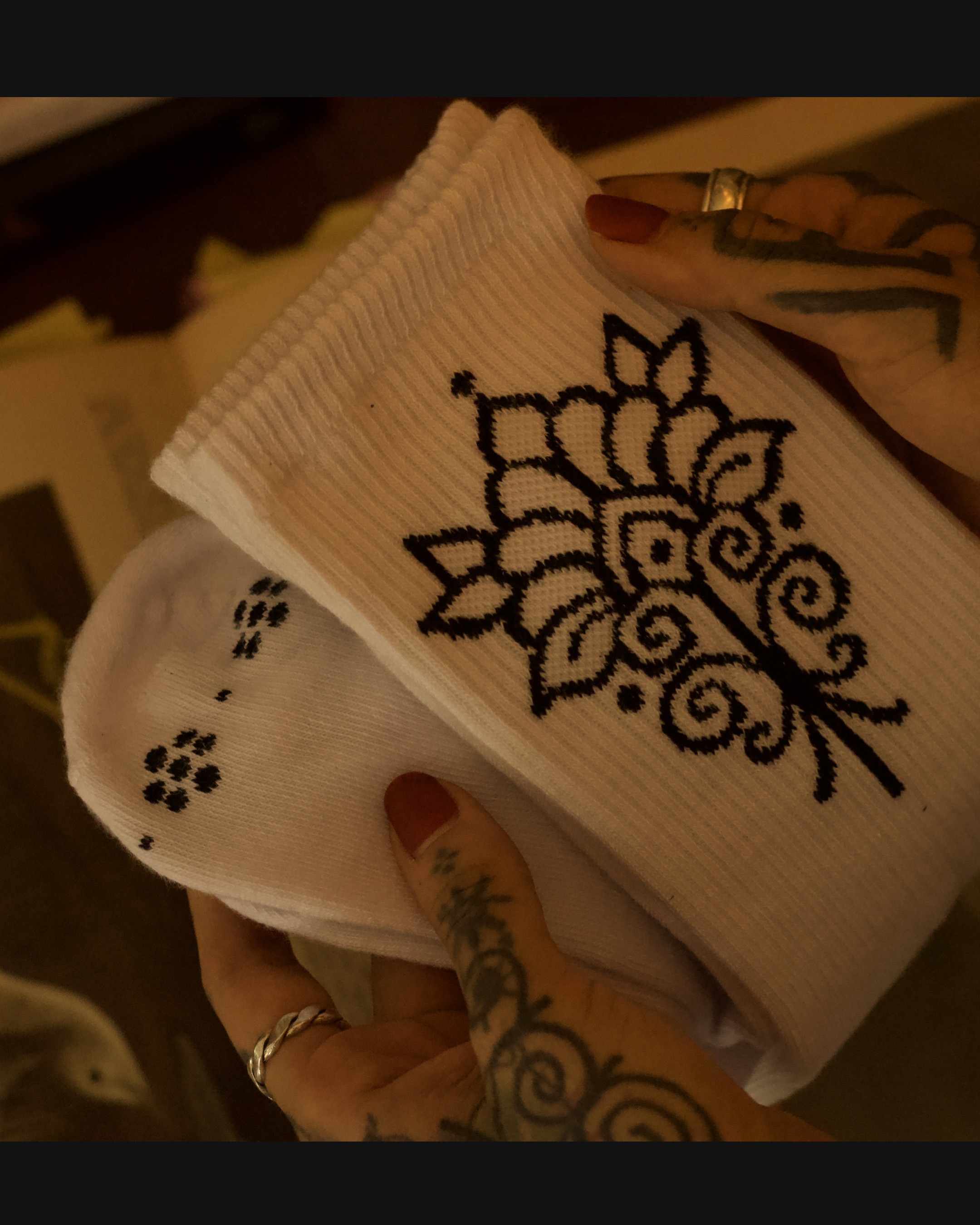 White Michelle Monster socks with ornamental embroidery