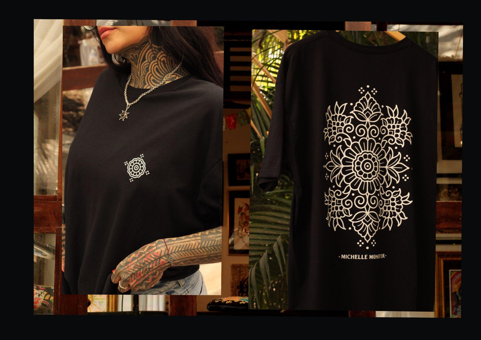 Black Michelle Monster shirt presentation collage