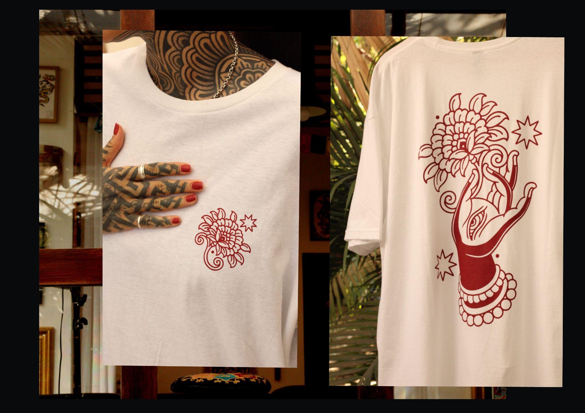 White Michelle Monster shirt presentation collage